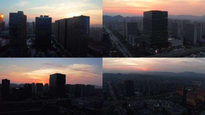 余杭良渚核心夕阳风貌航拍良渚万科