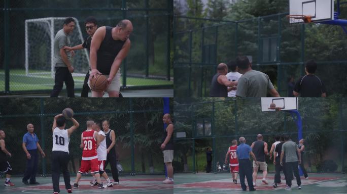 一群公园打篮球的大叔