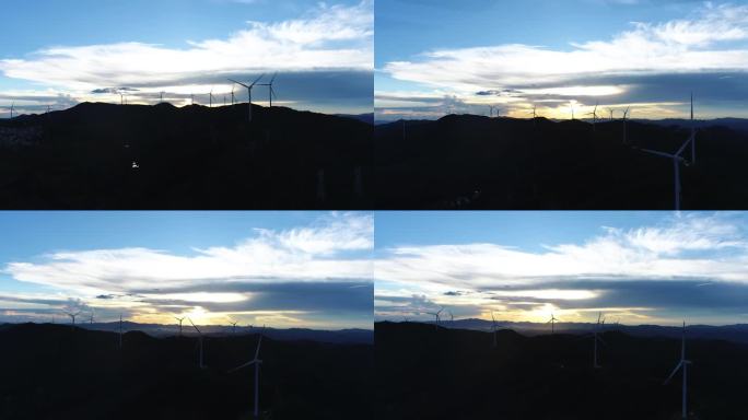 风车风力发电夕阳3个航拍镜头4K