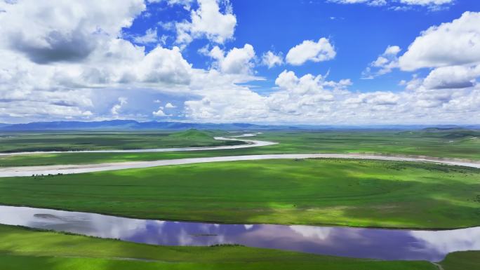 草原黄河河流九曲黄河三江源湿地第一湾云海