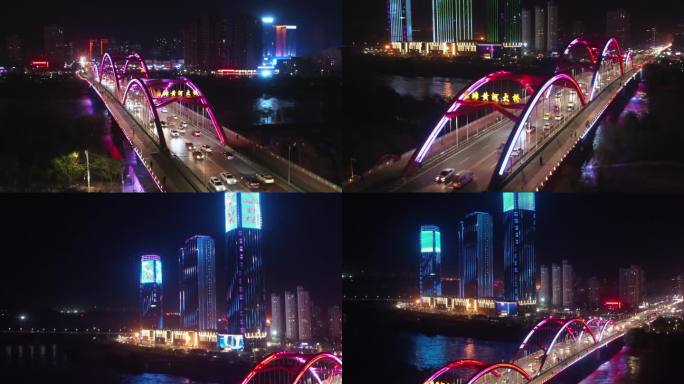 城市夜景航拍 雁滩黄河大桥