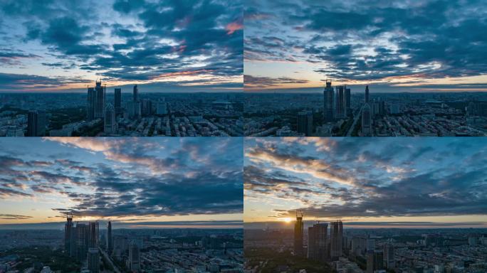 航拍长春国际金融中心华润中心人民大街延时