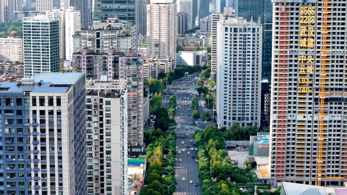 武汉城市街道长焦4K航拍