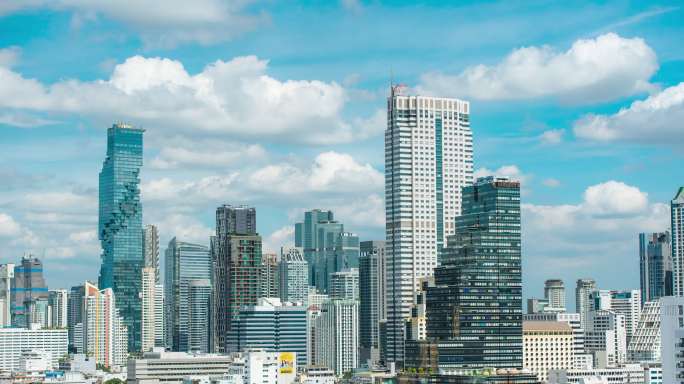 曼谷城市景观蓝天白云延时