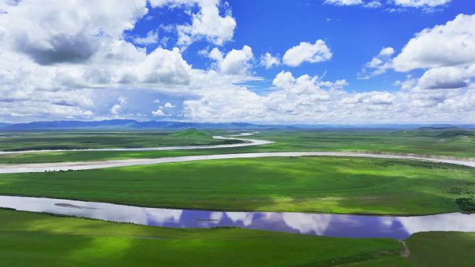 草原黄河河流九曲黄河三江源湿地第一湾云海