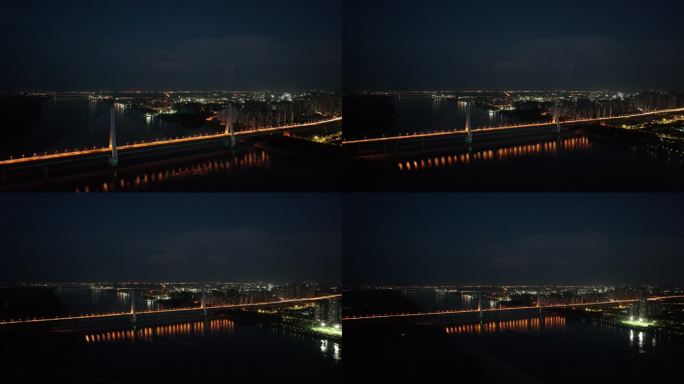 武汉天兴洲长江大桥和远处云层里的打雷闪电