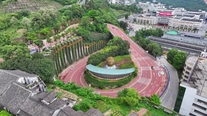 航拍遵义仁怀茅台镇茅台酒天酿景区国酒门