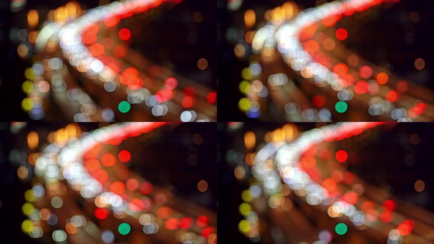 中国上海夜晚城市道路虚化光斑汽车交通景观