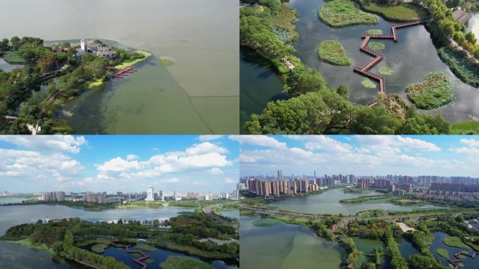 高清4K航拍武汉东西湖金银湖湿地公园素材
