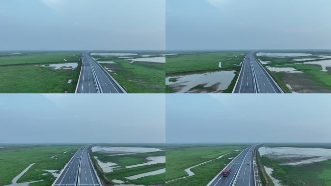 最美生态公路航拍鄱阳湖大道鄱阳湖公路道路