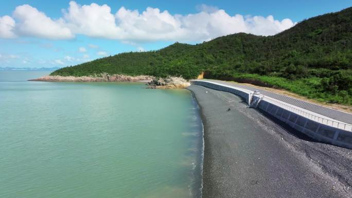 台州玉环沙门镇日岙后沙石头滩大海航拍延时