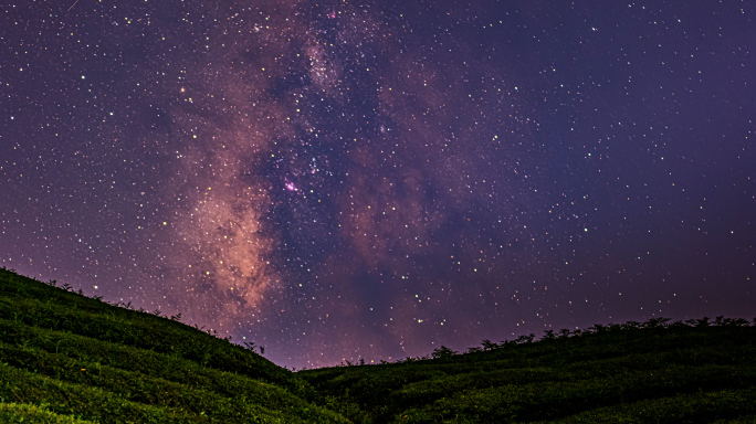 4k 延时茶园唯美夜景星空银河