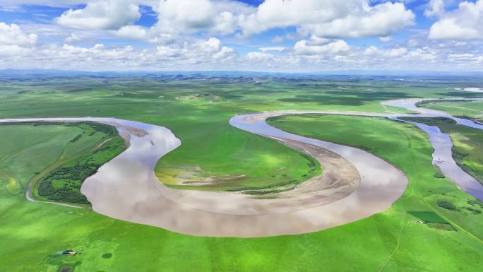 草原黄河河流九曲黄河三江源湿地第一湾云海