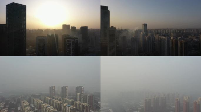 城市雾霾、空气污染、pm值、雾霾航拍