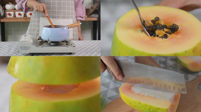 木瓜椰奶冻美食视频