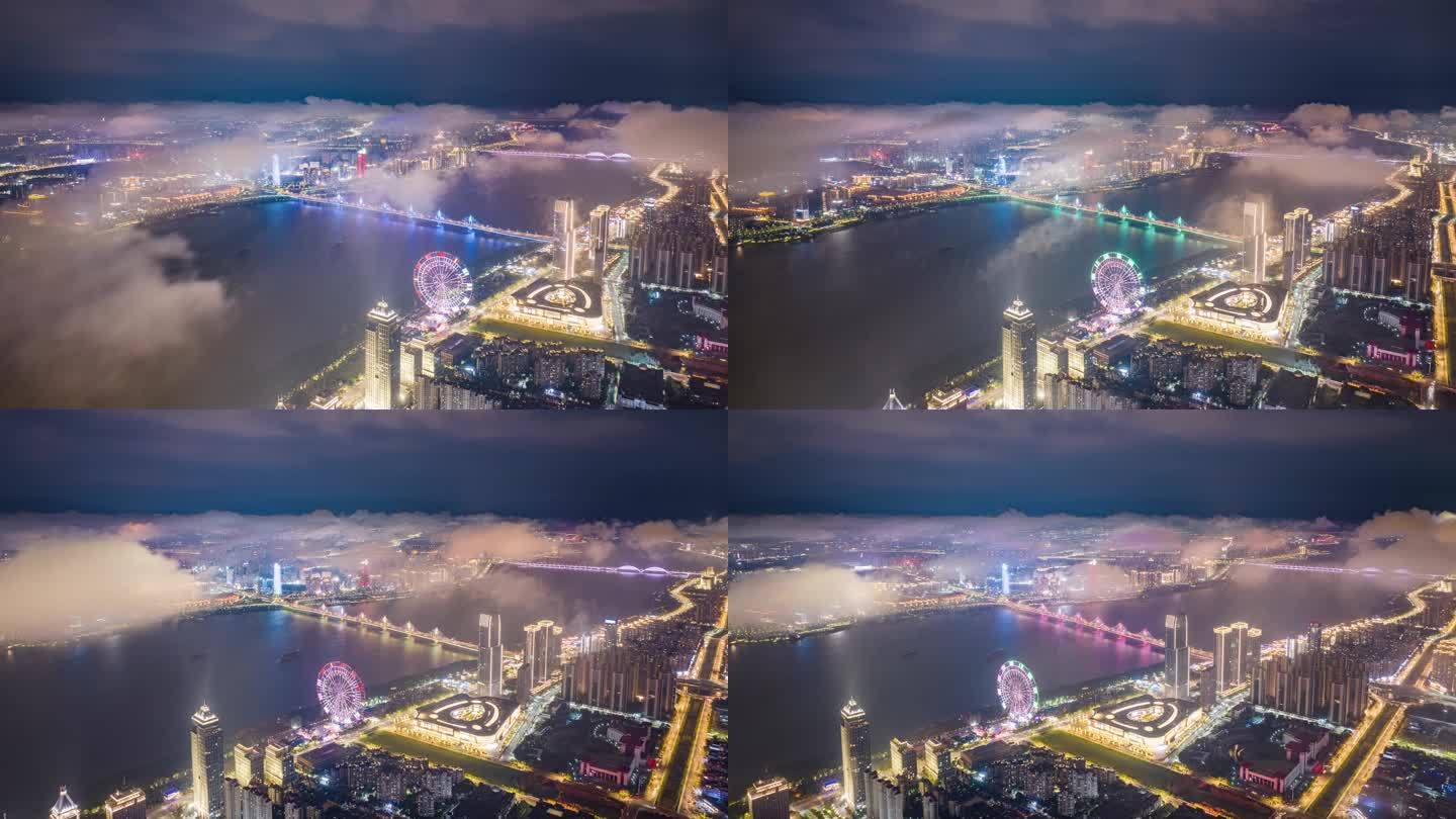 南昌城市夜景延时 航拍