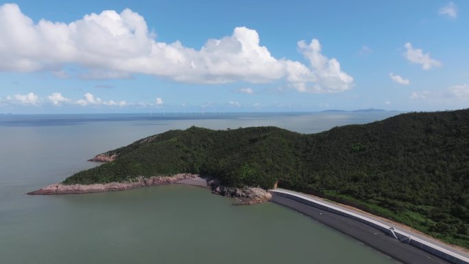 台州玉环沙门镇日岙后沙石头滩大海航拍延时