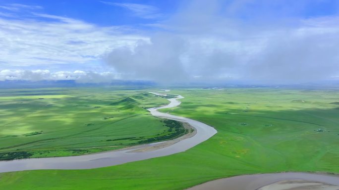 草原黄河河流九曲黄河三江源湿地第一湾云海