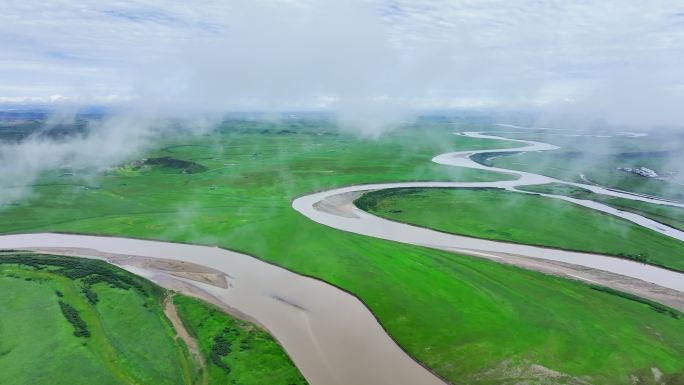 草原黄河河流九曲黄河三江源湿地第一湾云海