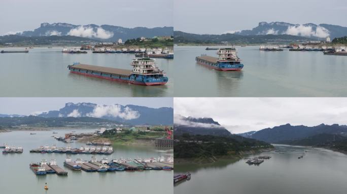 货船航行驶过宜昌三峡大坝上游的锚地服务区