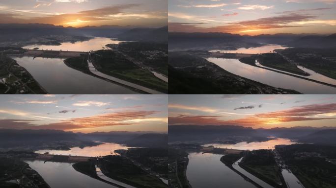 湖北宜昌三峡大坝日落后晚霞火烧云绝美风景