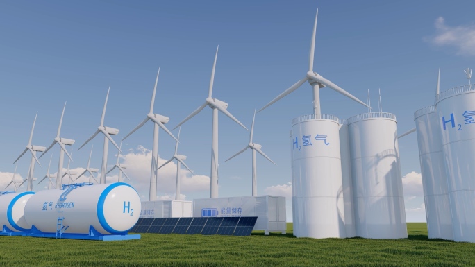 氢氢气氢能风车光伏绿色新能源发电组合镜头