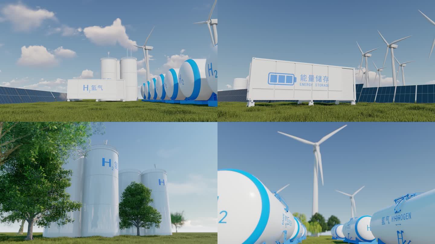 氢氢气氢能风车光伏绿色新能源发电组合镜头