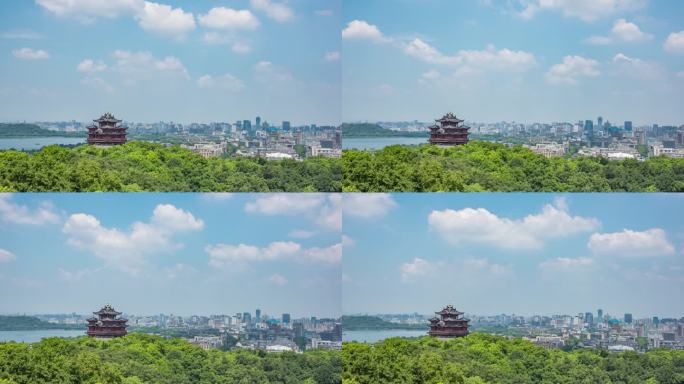从吴山俯瞰杭州城市风光