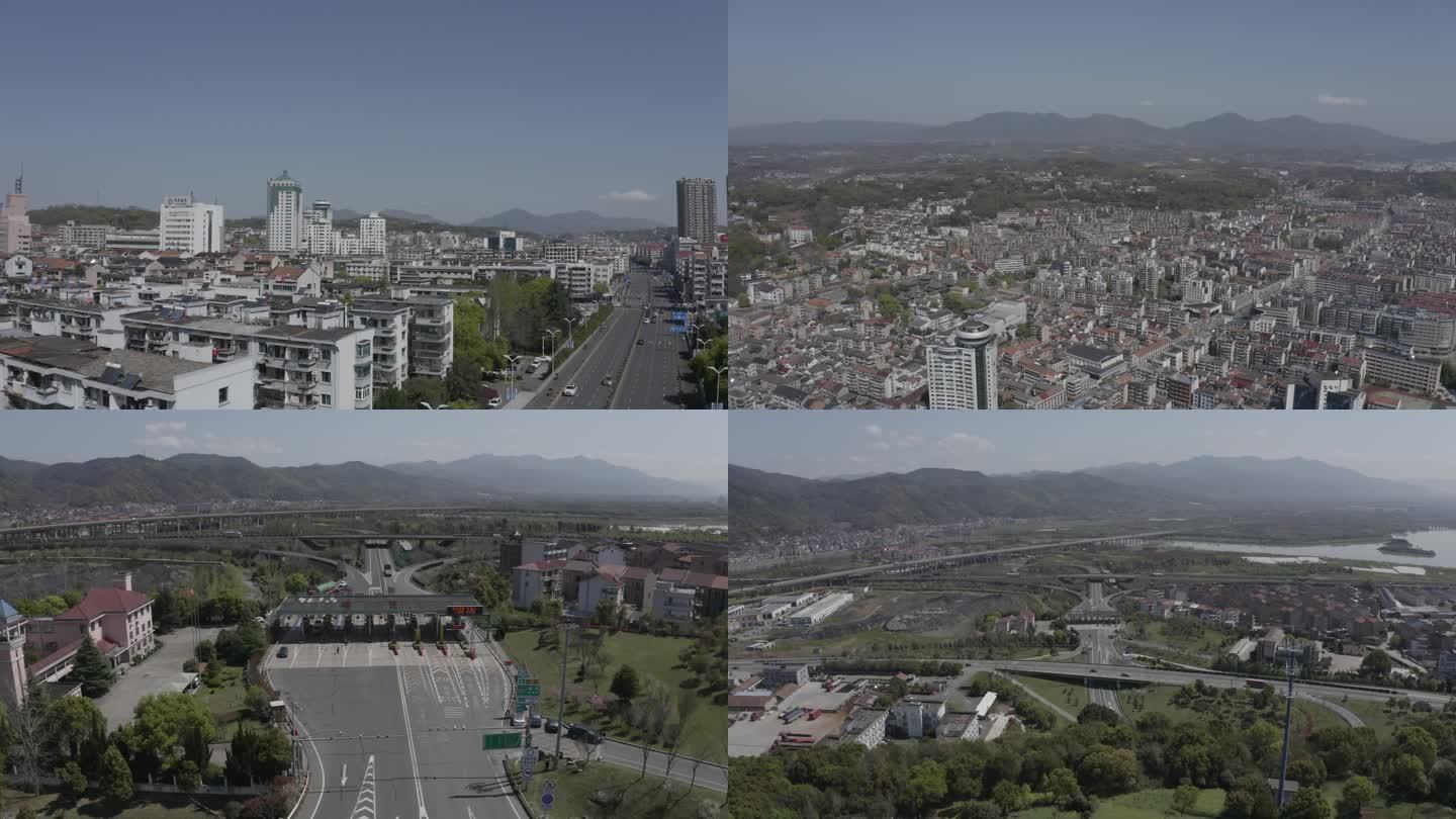 4K航拍嵊州城市大景灰度模式