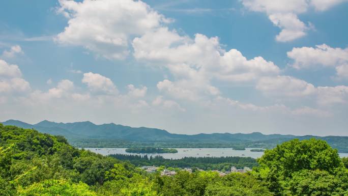 杭州吴山俯瞰西湖小瀛洲岛延时