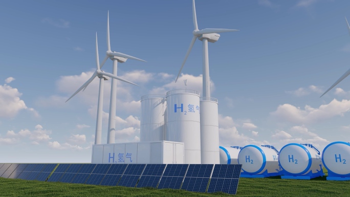 氢气氢能光伏风车发电绿色环保储能组合镜头