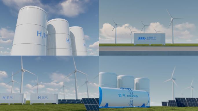 氢气氢能光伏风车发电绿色环保储能组合镜头