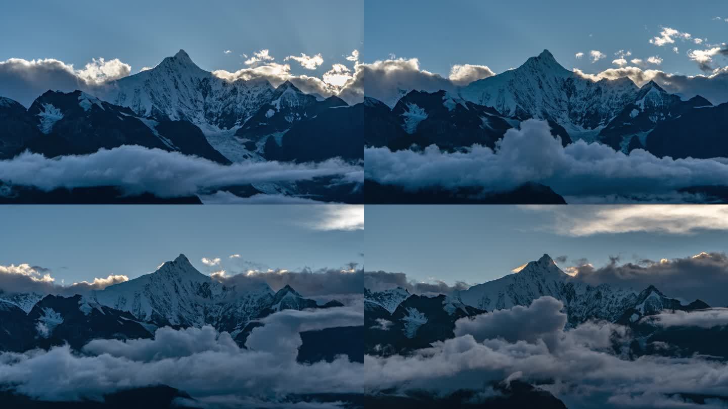 4K梅里雪山日落与云海延时摄影素材
