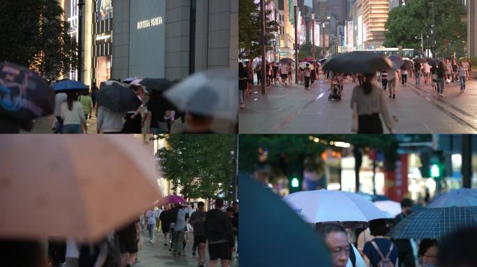 3夜里下雨 上海下雨 下雨街道打伞雨伞