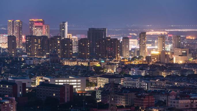 台州玉环市楚门镇日转夜景航拍延时高楼医院