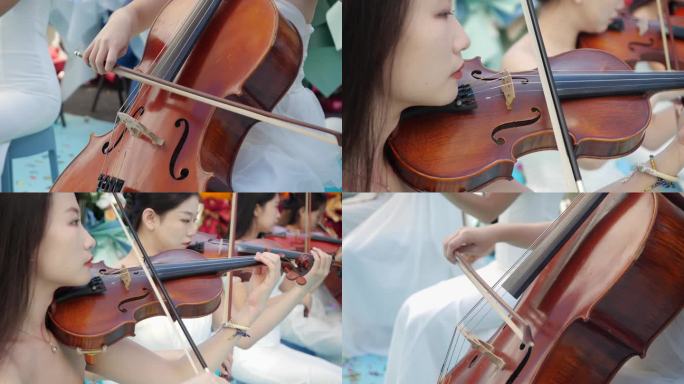 美女拉小提琴乐队演奏乐器表演庆祝庆典开业