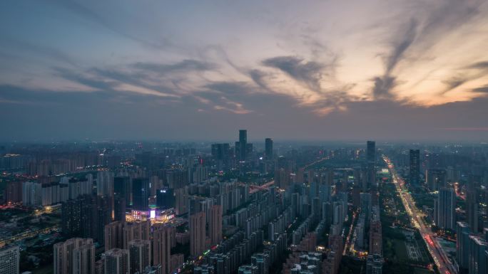 西安高新区夜景航拍延时摄影