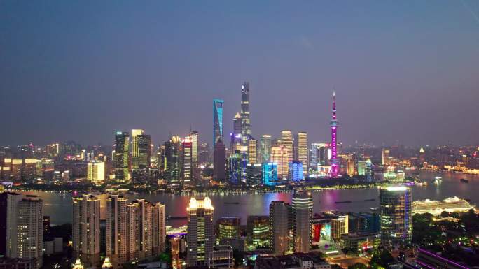 中国上海城市夜景航拍