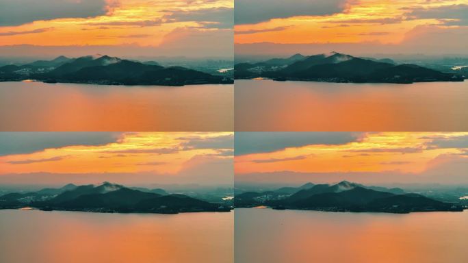 湖山夕阳金光