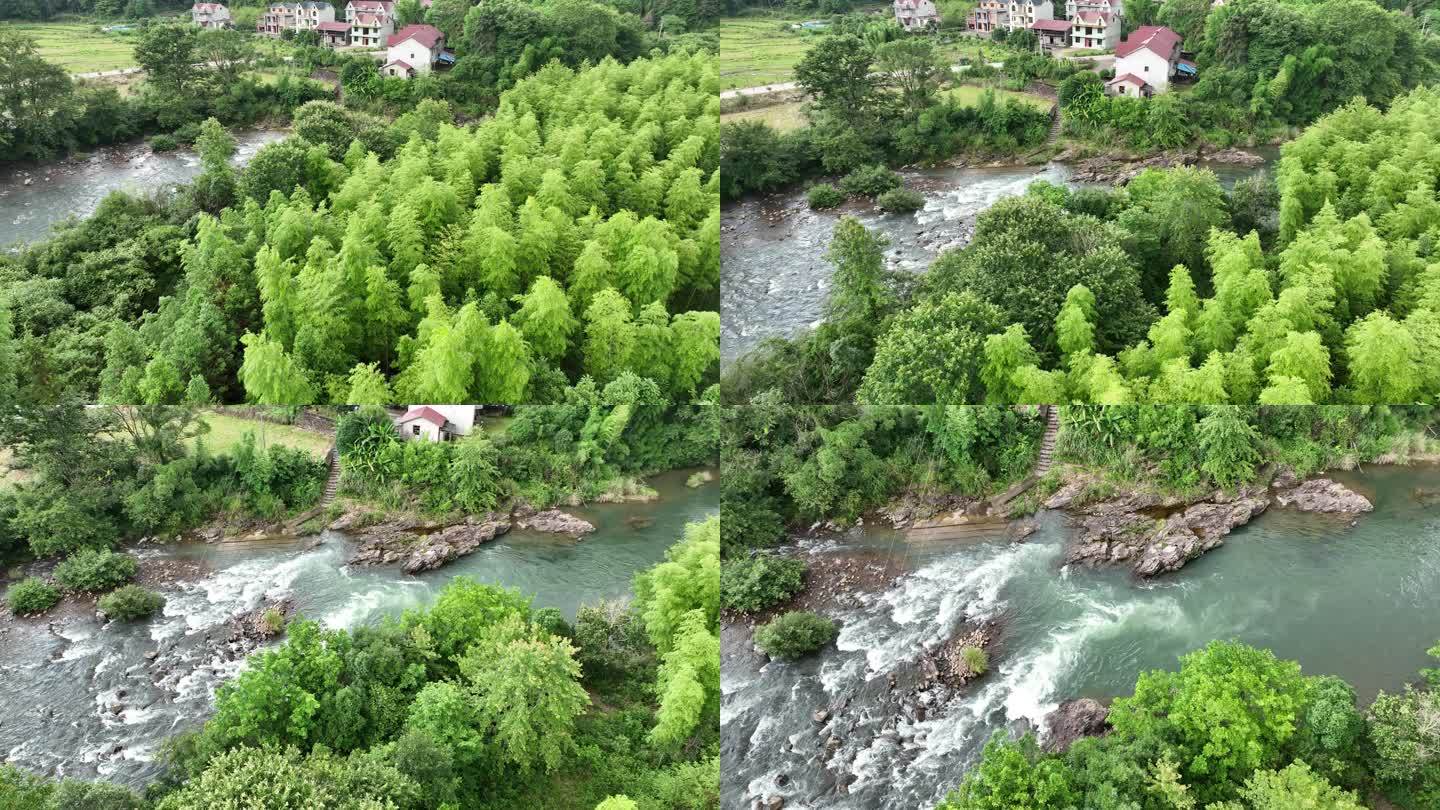 航拍乡村原生态河流