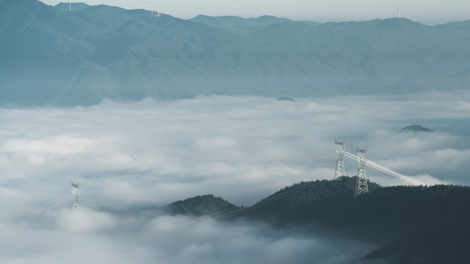 福建福州电网电力铁塔云海延时空镜1