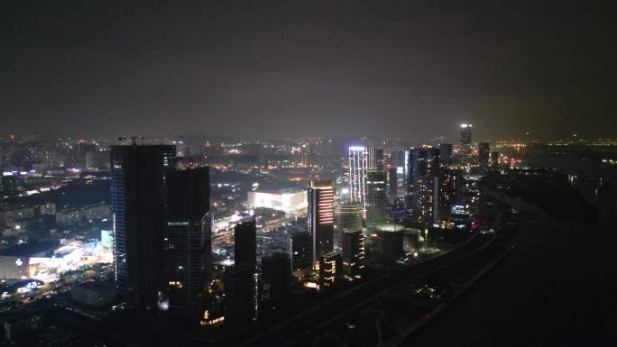 4K广州黄埔鱼珠港夜景航拍