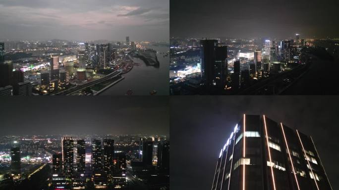 4K广州黄埔鱼珠港夜景航拍