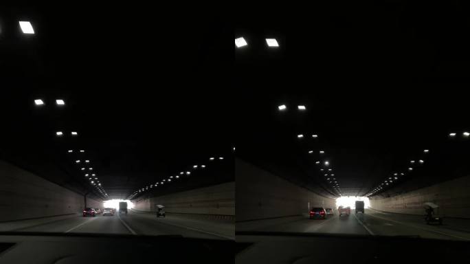 车行隧道由暗变亮实拍