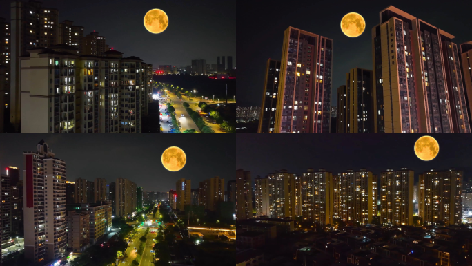 中秋节小区夜晚月光下的空镜