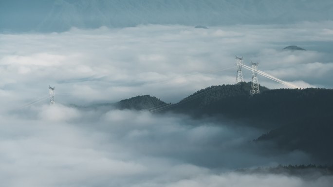 福建福州电网电力铁塔云海延时空镜1