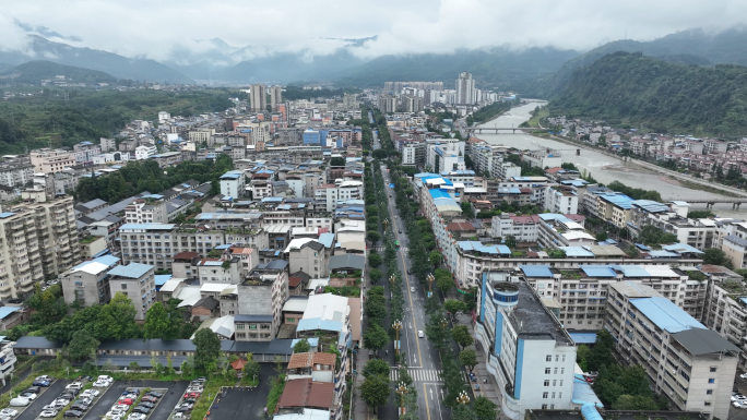 航拍荥经县城全景城市街景实景地图