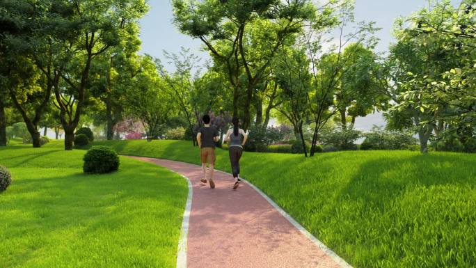 公园绿道跑步三维动画