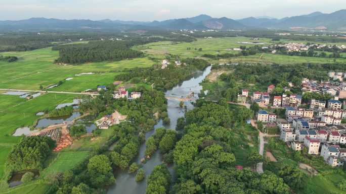 航拍乡村原生态河道