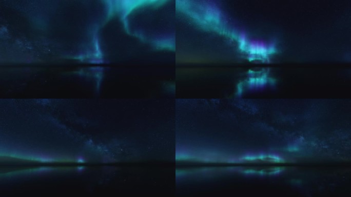 4K唯美极光湖面海面反射背景1-60帧